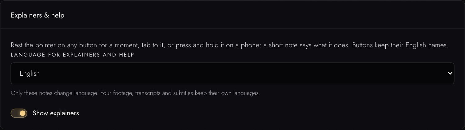 Die Karte Explainers & help in den Settings.