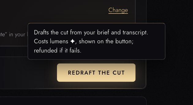 Ein Erklärhinweis über der Schaltfläche Draft the cut.
